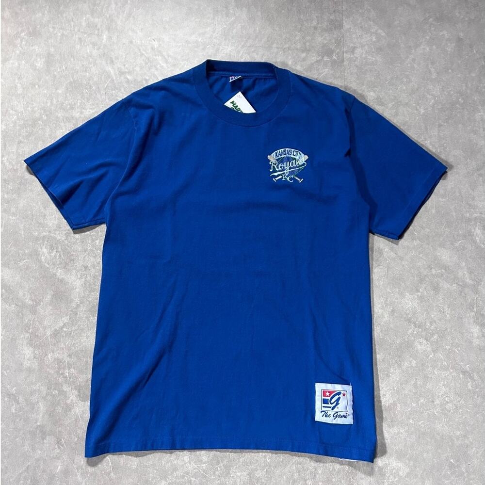 90s Vintage Kansas City Royals The Game Minimalist Embroidered Blue T Shirt -L